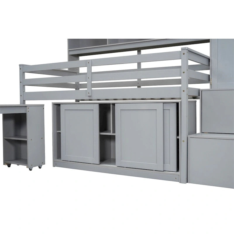 Twin Size Wood Loft Bed with Under-bed Desk and Drawers