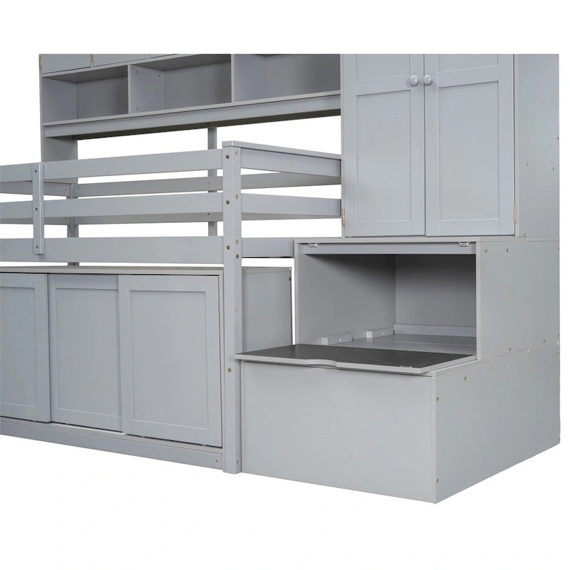 Twin Size Wood Loft Bed with Under-bed Desk and Drawers