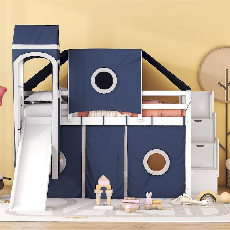 Full/Twin Loft Bed with Tent and Tower