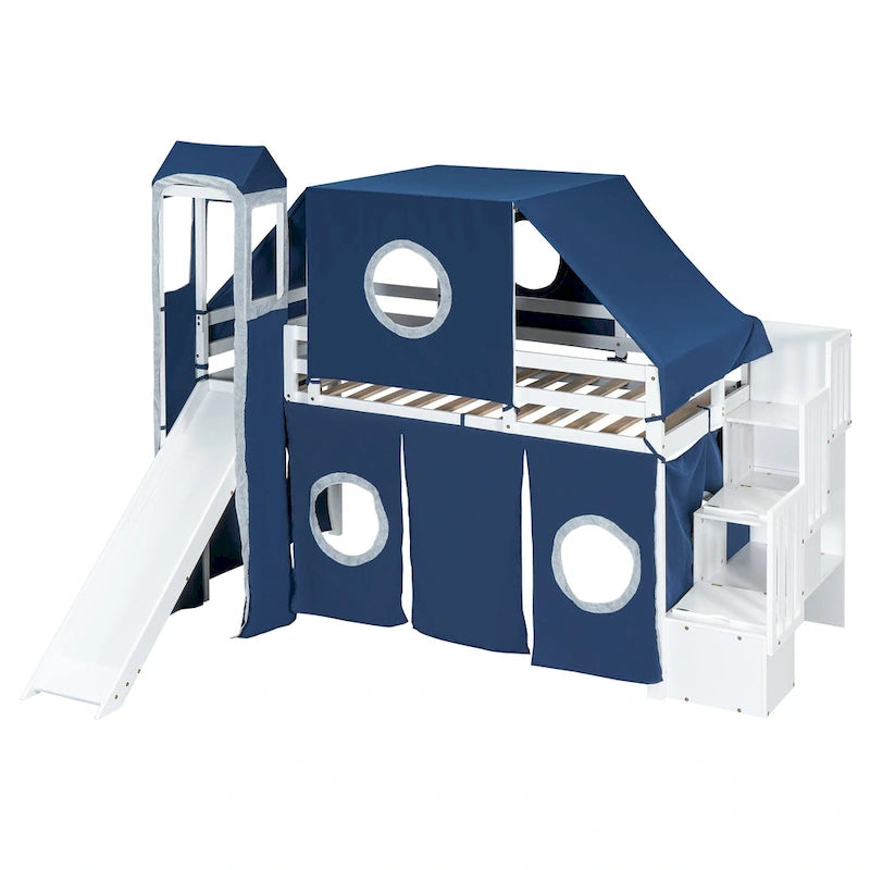 Full/Twin Loft Bed with Tent and Tower