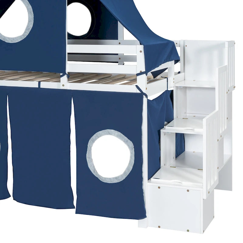 Full/Twin Loft Bed with Tent and Tower