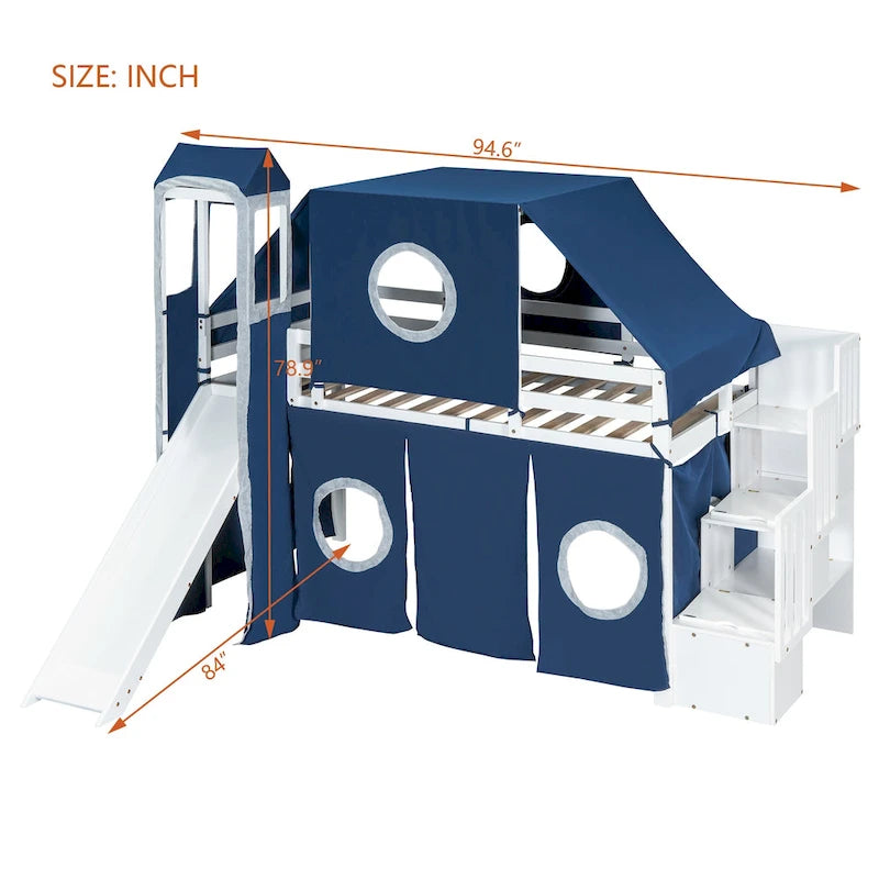 Full/Twin Loft Bed with Tent and Tower