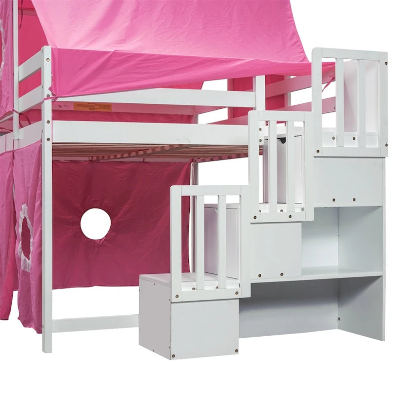Full/Twin Loft Bed with Tent and Tower
