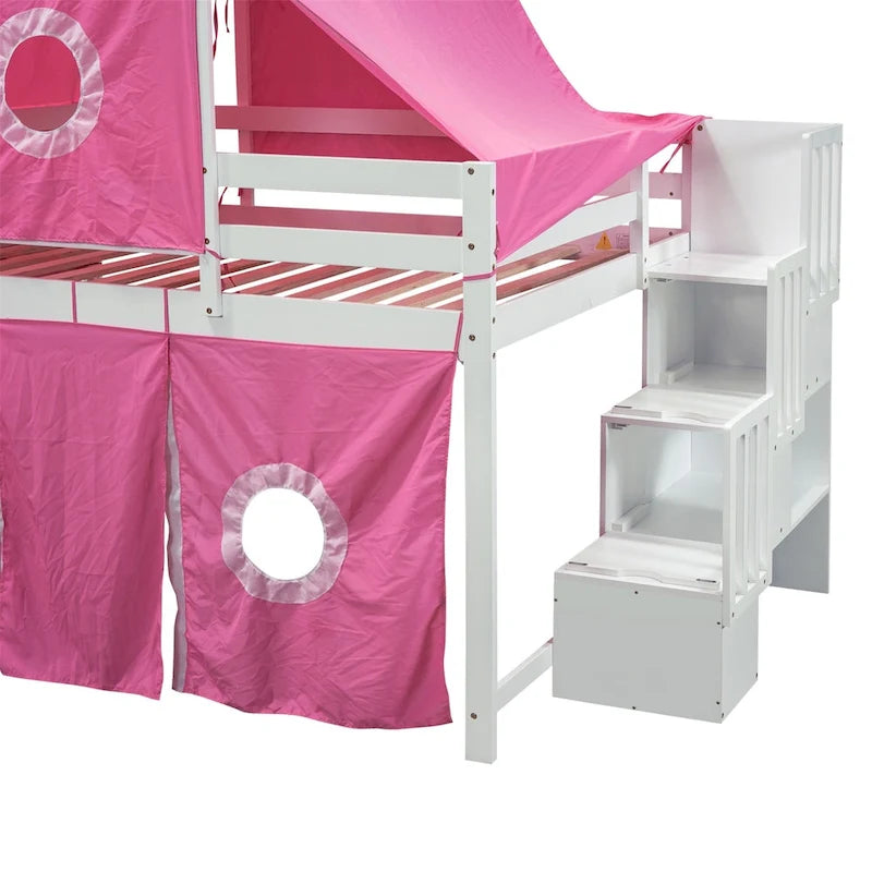 Full/Twin Loft Bed with Tent and Tower