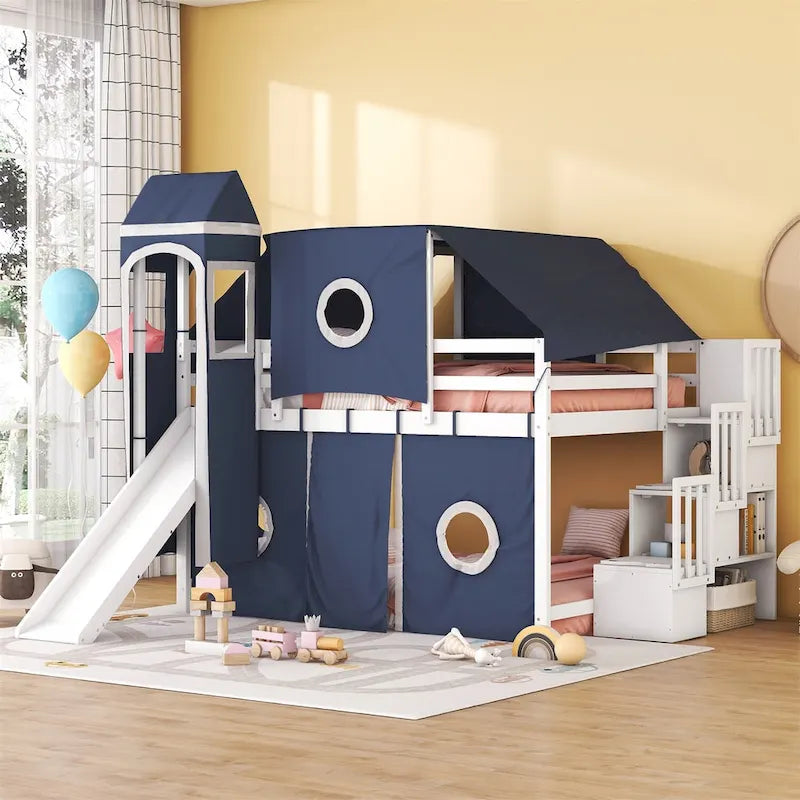 Full/Twin Loft Bed with Tent and Tower