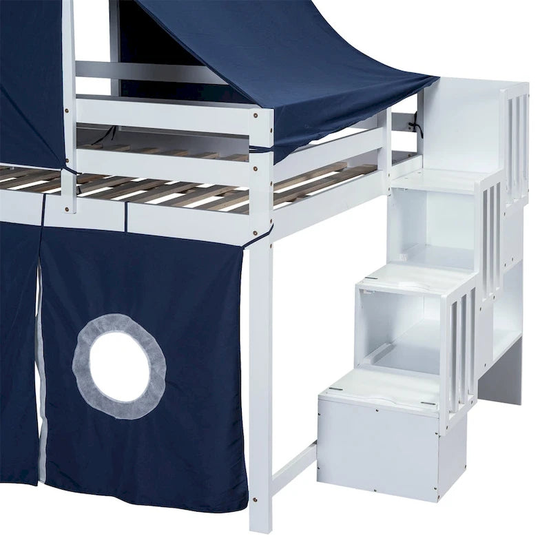Full/Twin Loft Bed with Tent and Tower