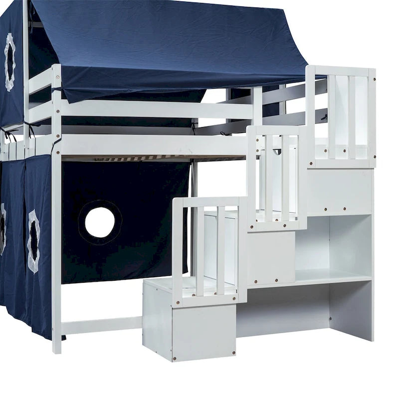 Full/Twin Loft Bed with Tent and Tower