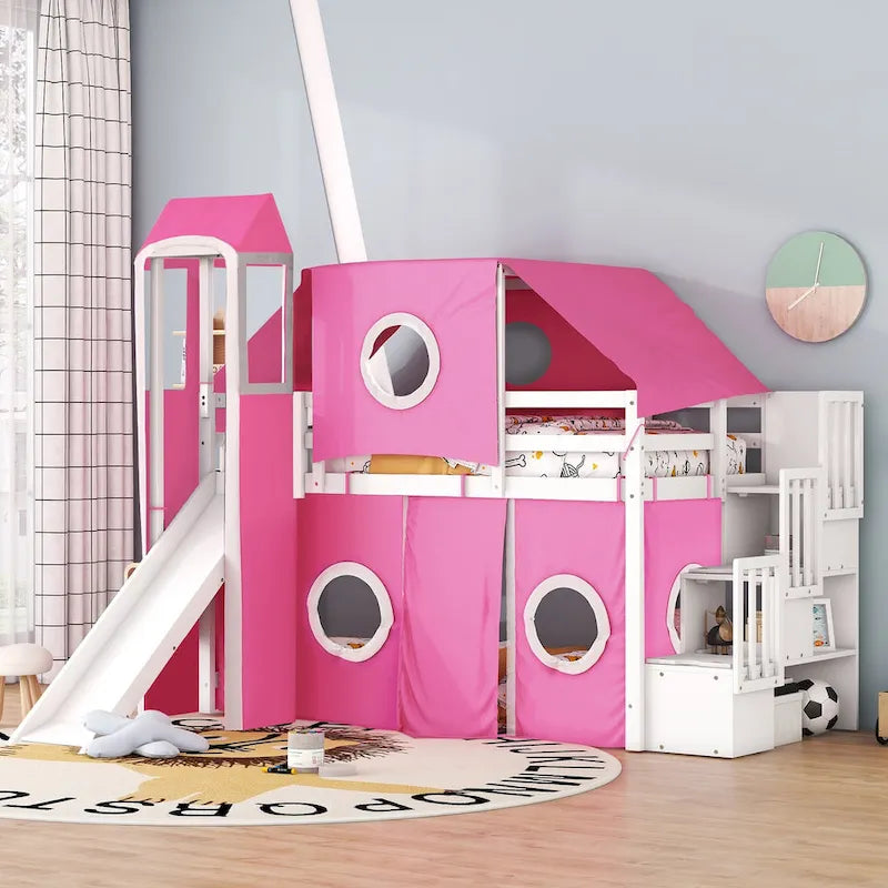 Full/Twin Loft Bed with Tent and Tower