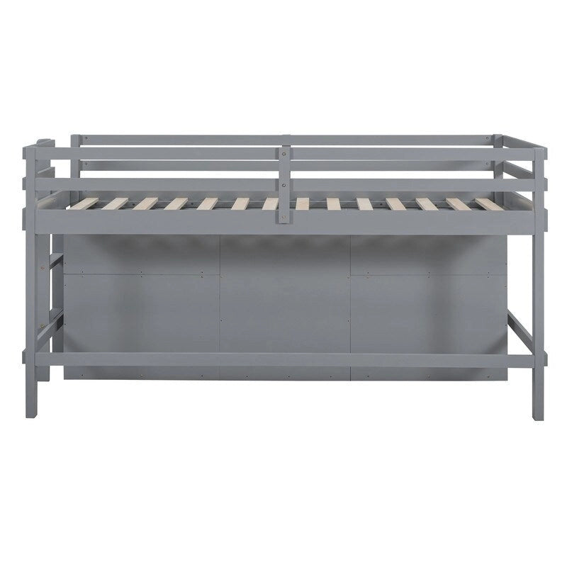 Twin Size Loft Bed with 4 Drawers, Underneath Cabinet and Shelves
