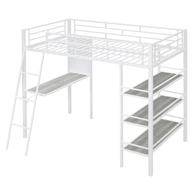 Twin Metal Loft Bed with Built-in Desk