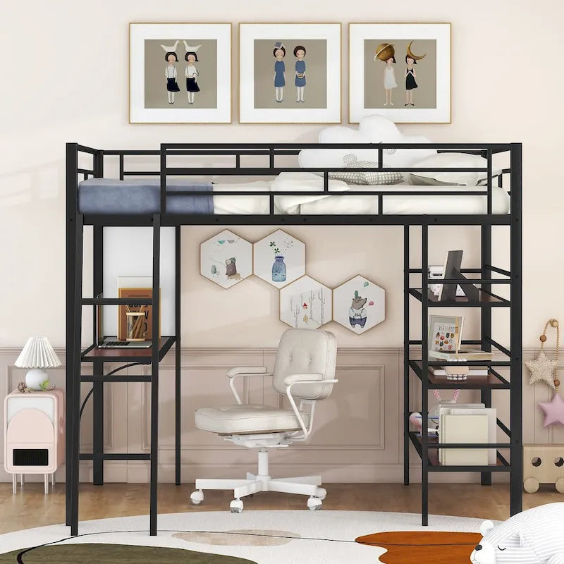Twin Metal Loft Bed with Built-in Desk