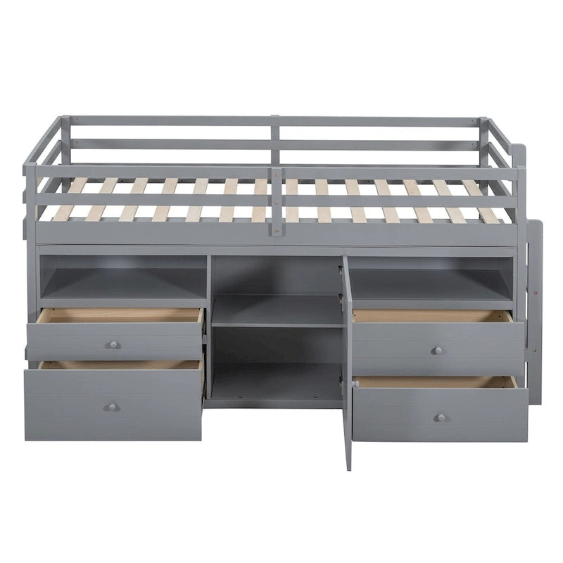 Twin Size Loft Bed with 4 Drawers,Underneath Cabinet and Shelves