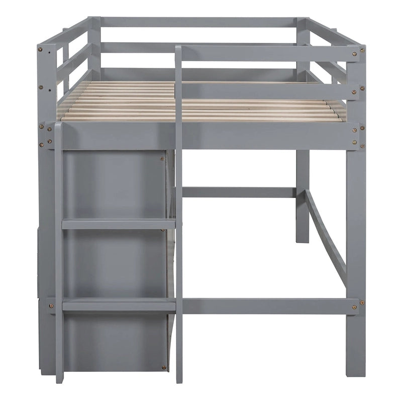 Twin Size Loft Bed with 4 Drawers,Underneath Cabinet and Shelves