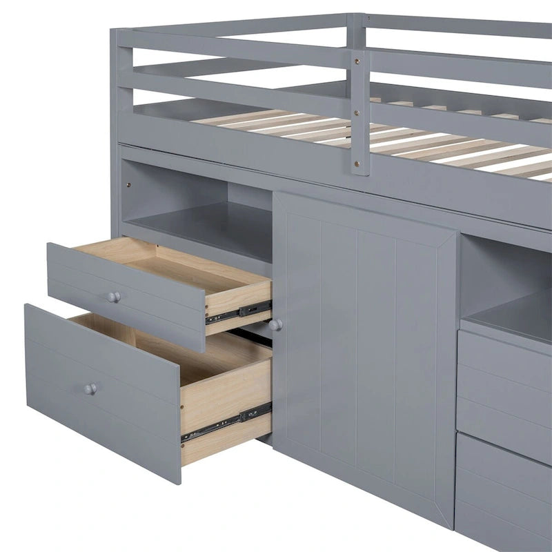 Twin Size Loft Bed with 4 Drawers,Underneath Cabinet and Shelves