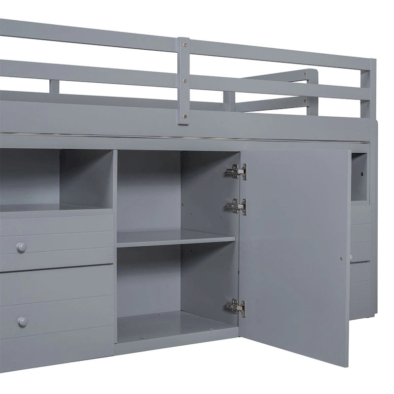 Twin Size Loft Bed with 4 Drawers,Underneath Cabinet and Shelves