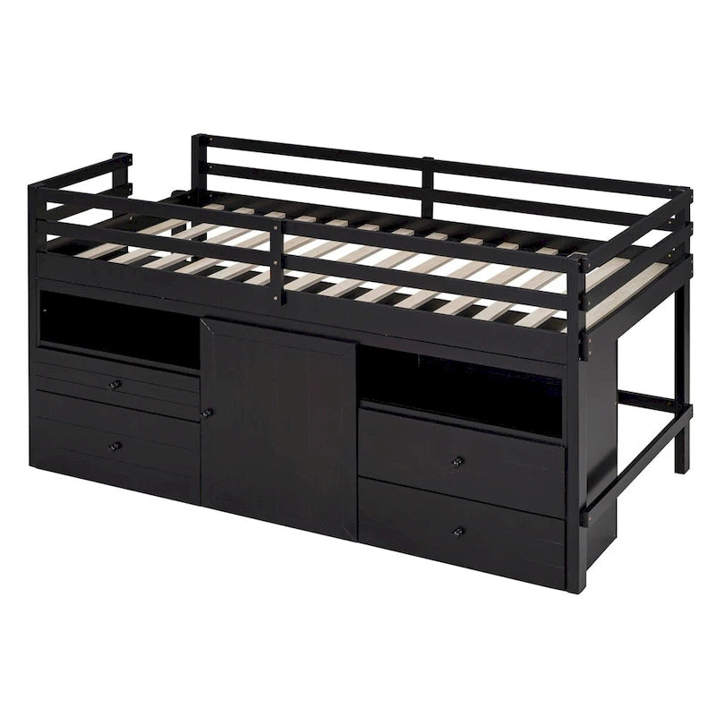 Twin Size Loft Bed with 4 Drawers,Underneath Cabinet and Shelves