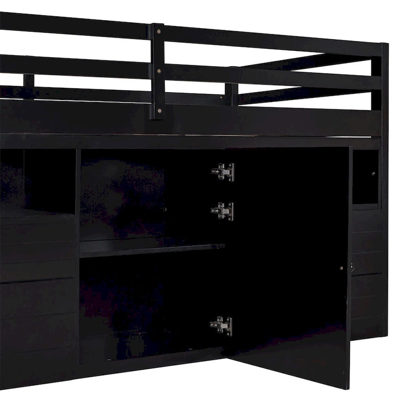 Twin Size Loft Bed with 4 Drawers,Underneath Cabinet and Shelves