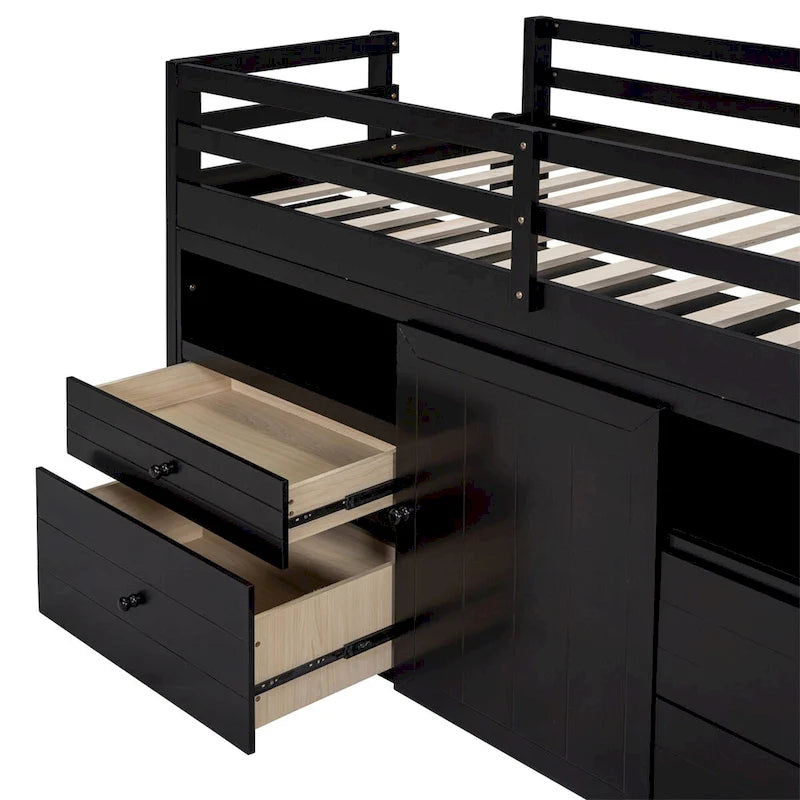 Twin Size Loft Bed with 4 Drawers,Underneath Cabinet and Shelves