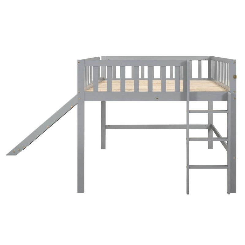 Full Size Low Loft Bed Frame for Boys Girls Kids Adults Toddler for Boys Girls Kids Adults Toddler with Ladder and Slide