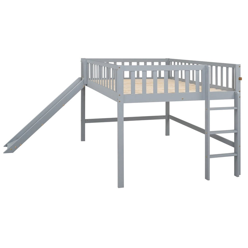 Full Size Low Loft Bed Frame for Boys Girls Kids Adults Toddler for Boys Girls Kids Adults Toddler with Ladder and Slide
