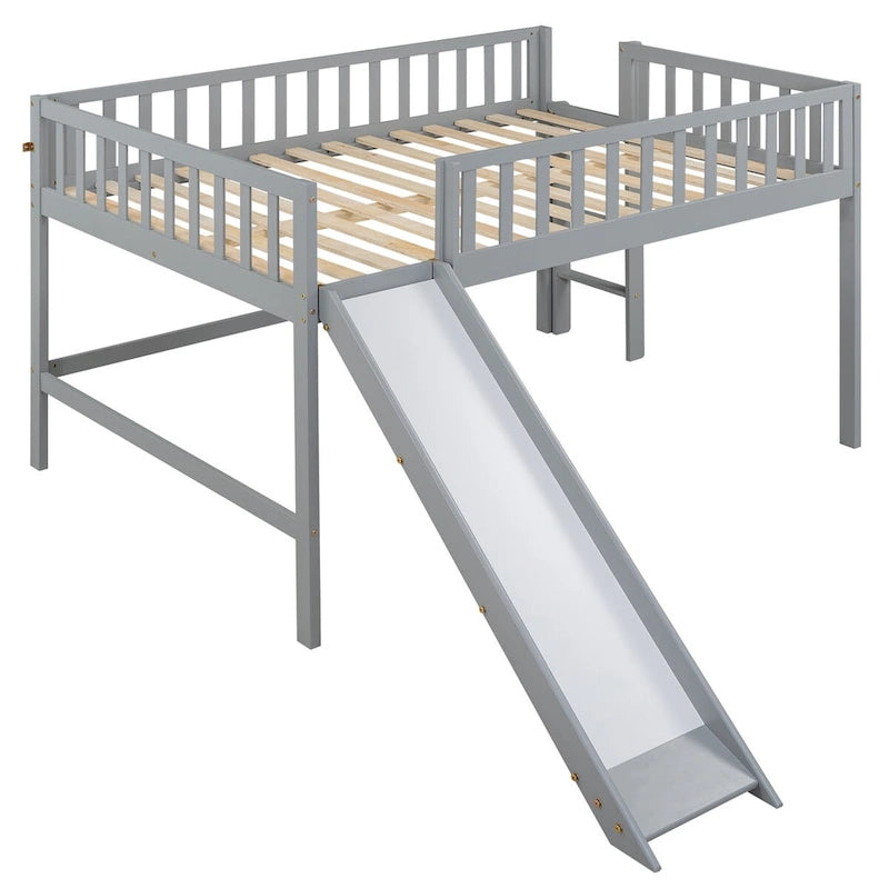 Full Size Low Loft Bed Frame for Boys Girls Kids Adults Toddler for Boys Girls Kids Adults Toddler with Ladder and Slide