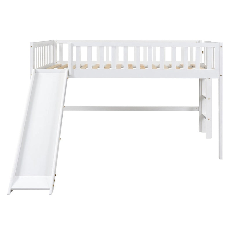 Full Size Low Loft Bed Frame for Boys Girls Kids Adults Toddler for Boys Girls Kids Adults Toddler with Ladder and Slide
