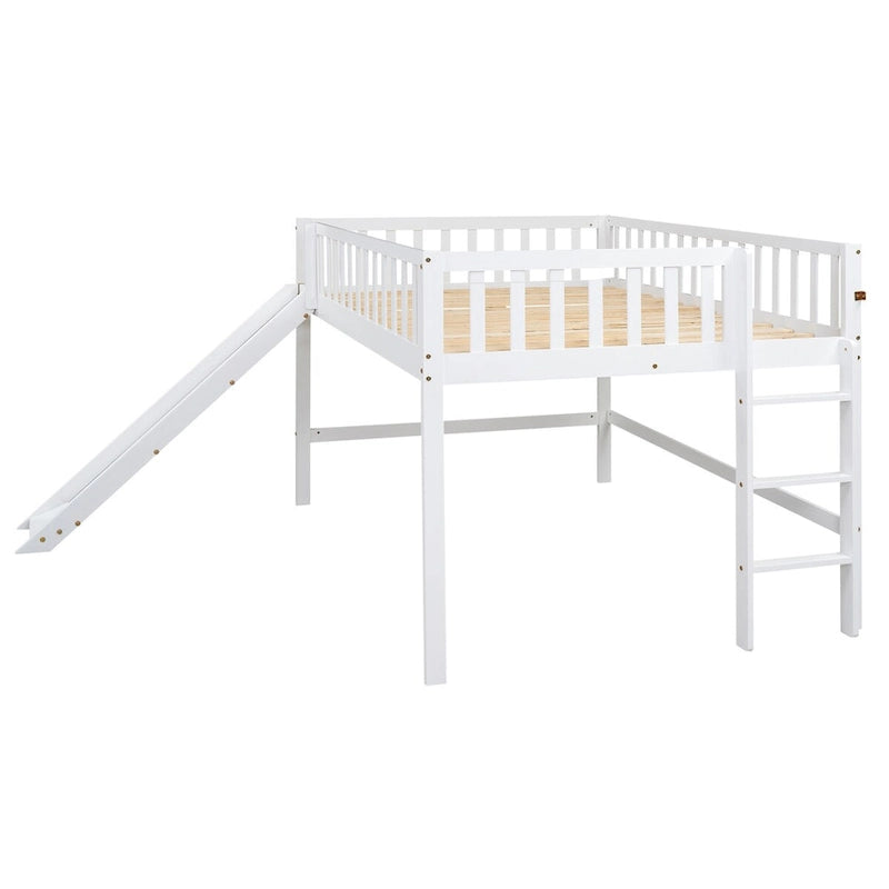 Full Size Low Loft Bed Frame for Boys Girls Kids Adults Toddler for Boys Girls Kids Adults Toddler with Ladder and Slide