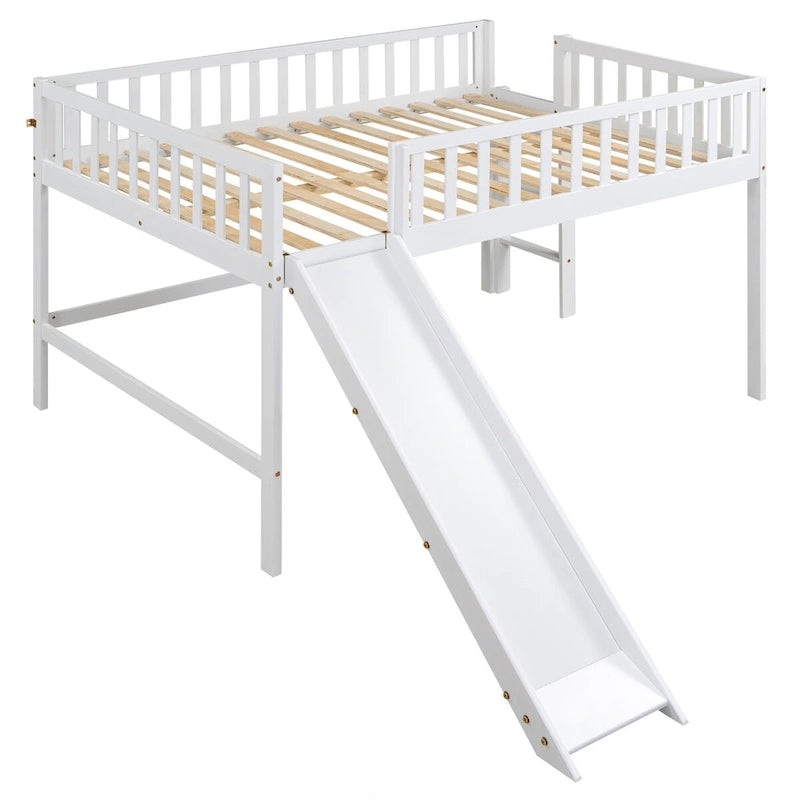 Full Size Low Loft Bed Frame for Boys Girls Kids Adults Toddler for Boys Girls Kids Adults Toddler with Ladder and Slide