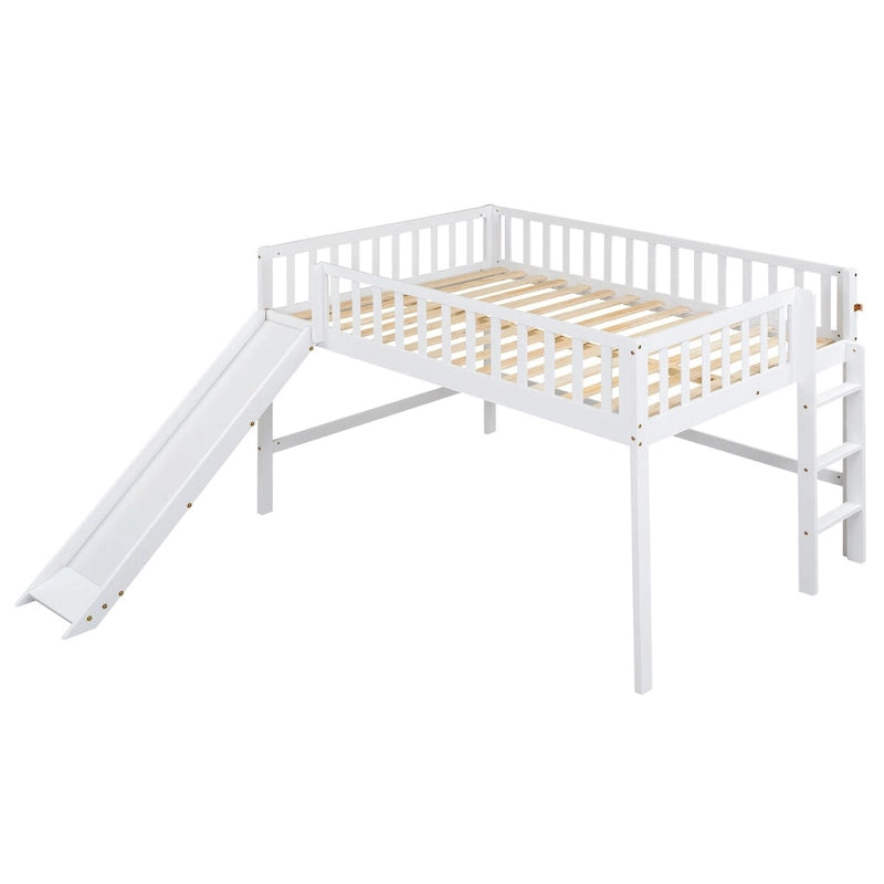 Full Size Low Loft Bed Frame for Boys Girls Kids Adults Toddler for Boys Girls Kids Adults Toddler with Ladder and Slide
