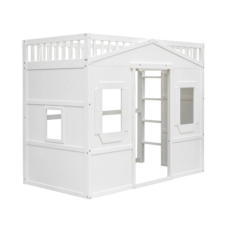 Elegant Pine Wood Twin Size Loft Bed, Ladder, Solid Construction