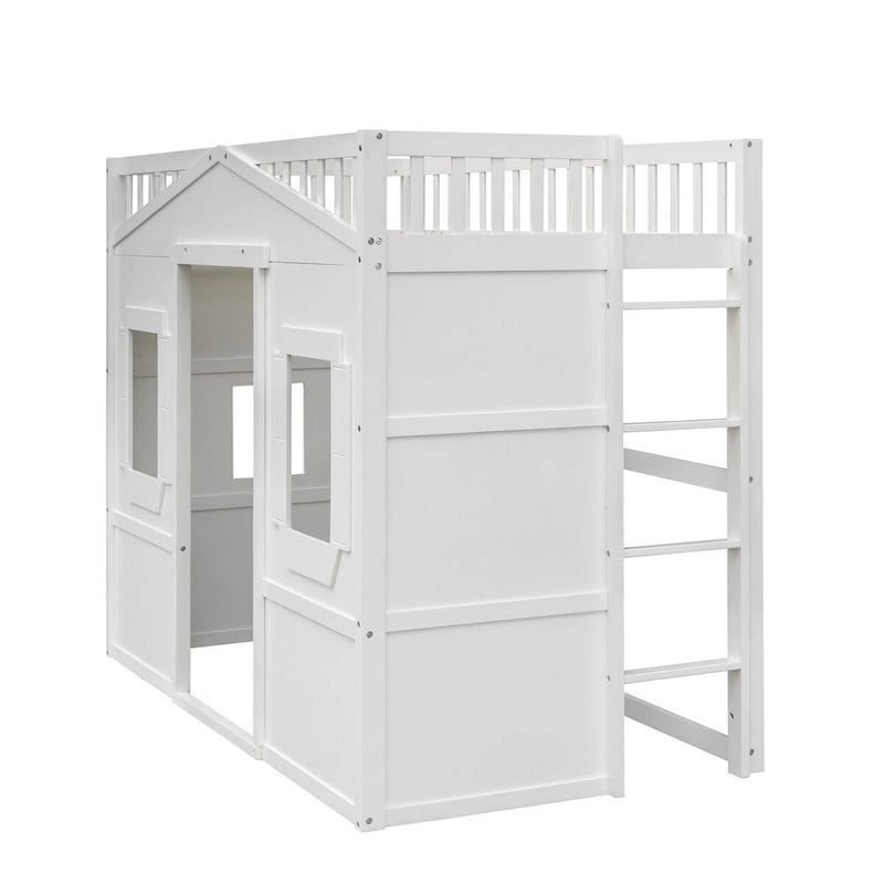 Elegant Pine Wood Twin Size Loft Bed, Ladder, Solid Construction