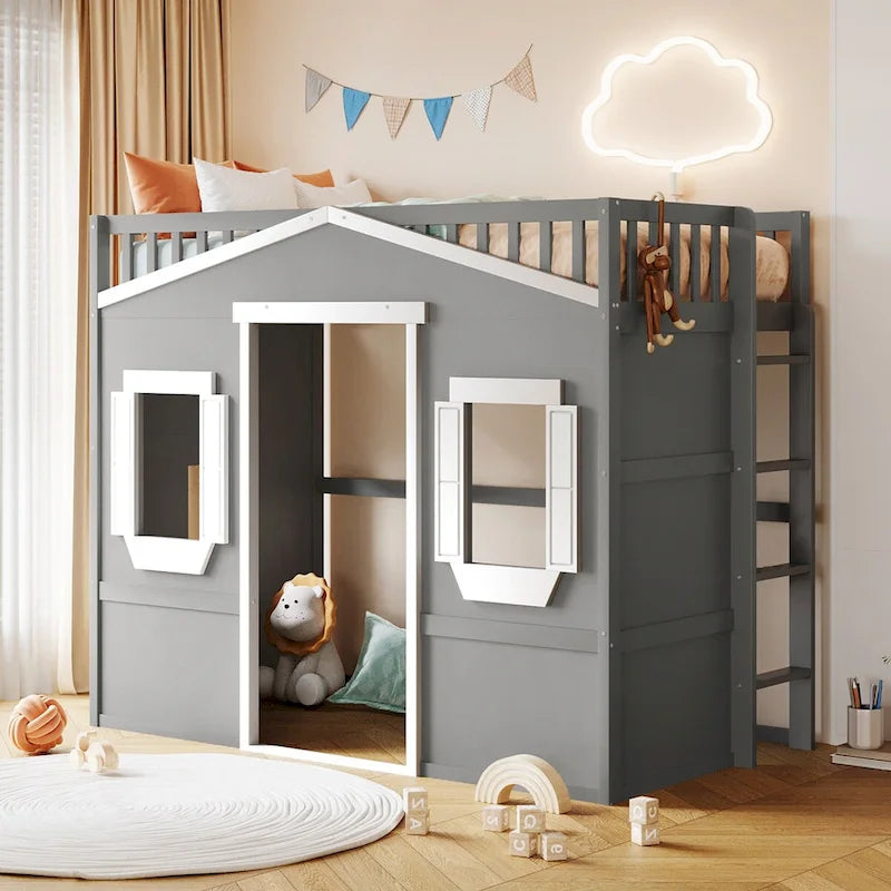 Elegant Pine Wood Twin Size Loft Bed, Ladder, Solid Construction