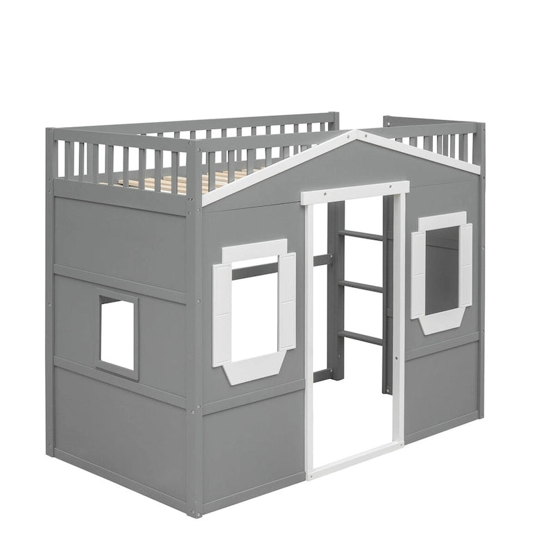 Elegant Pine Wood Twin Size Loft Bed, Ladder, Solid Construction