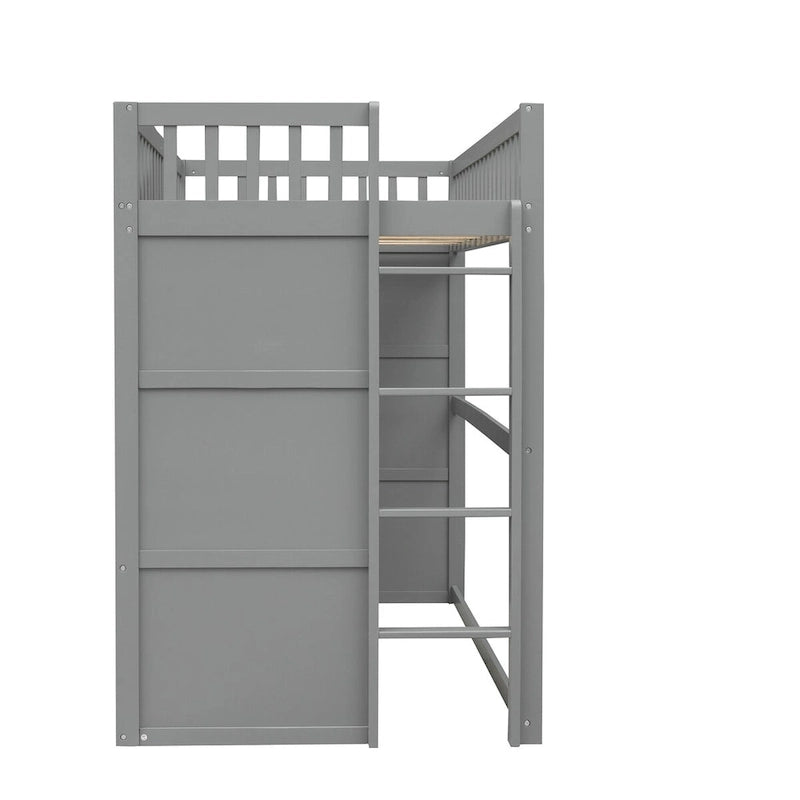 Elegant Pine Wood Twin Size Loft Bed, Ladder, Solid Construction