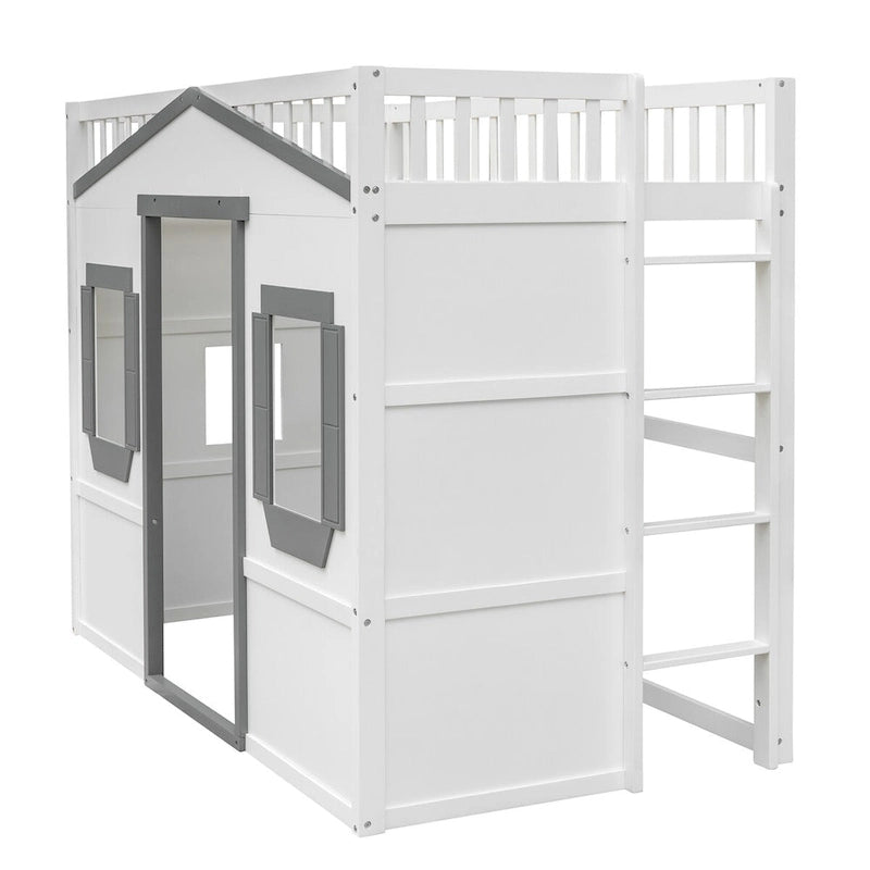 Elegant Pine Wood Twin Size Loft Bed, Ladder, Solid Construction