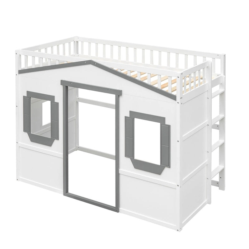 Elegant Pine Wood Twin Size Loft Bed, Ladder, Solid Construction