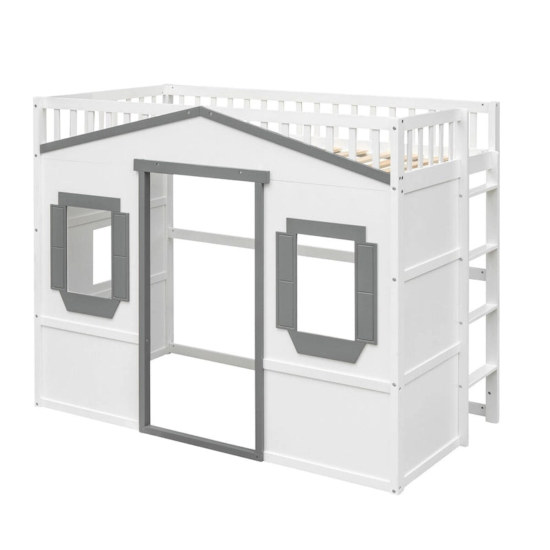 Elegant Pine Wood Twin Size Loft Bed, Ladder, Solid Construction