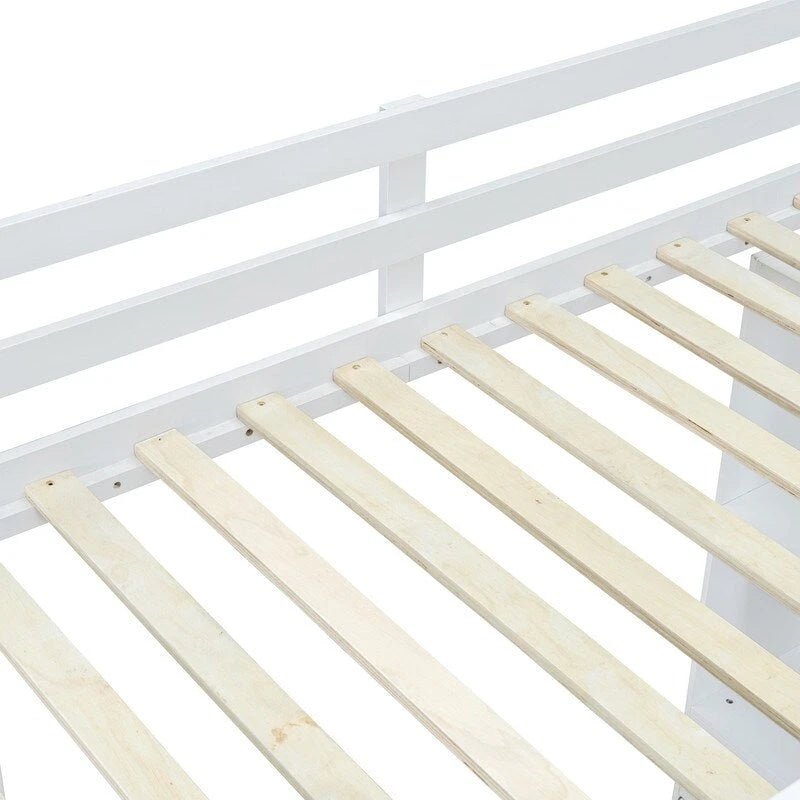Full Size Wooden Loft Bed with large shelves, writing desk and LED Light