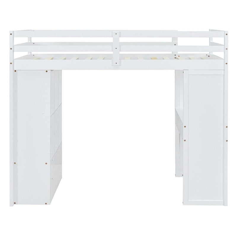 Twin Size Loft Bed With Large Shelves, Writing Desk And Led Light