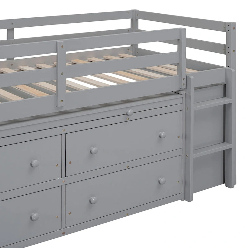 Twin Size Loft Bed with Retractable Writing Desk and 4 Drawers