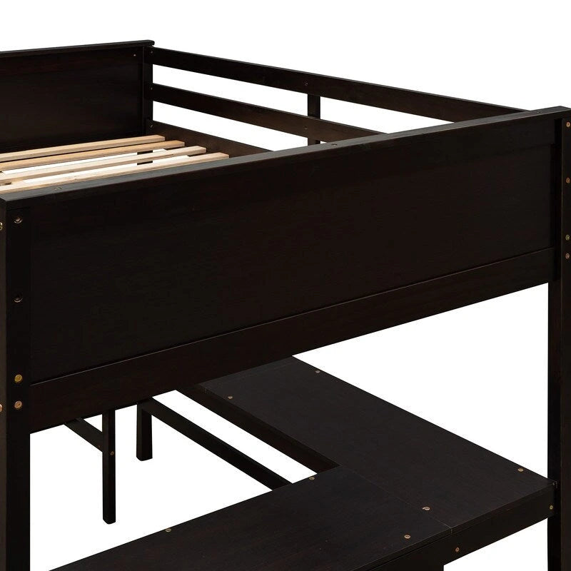 Full size Loft Bed with Shelves and Desk