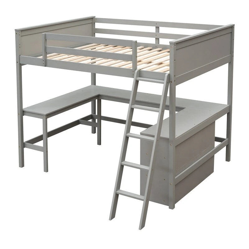 Full size Loft Bed with Shelves and Desk