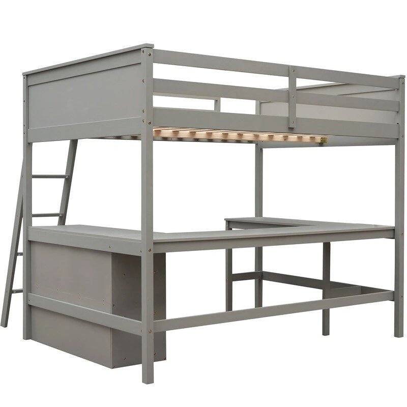 Full size Loft Bed with Shelves and Desk