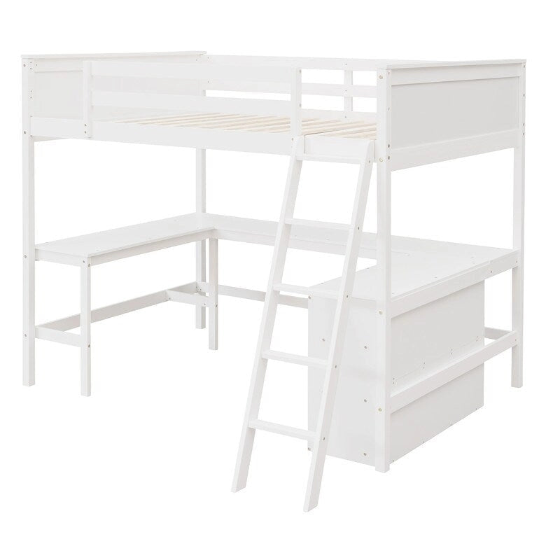 Full size Loft Bed with Shelves and Desk