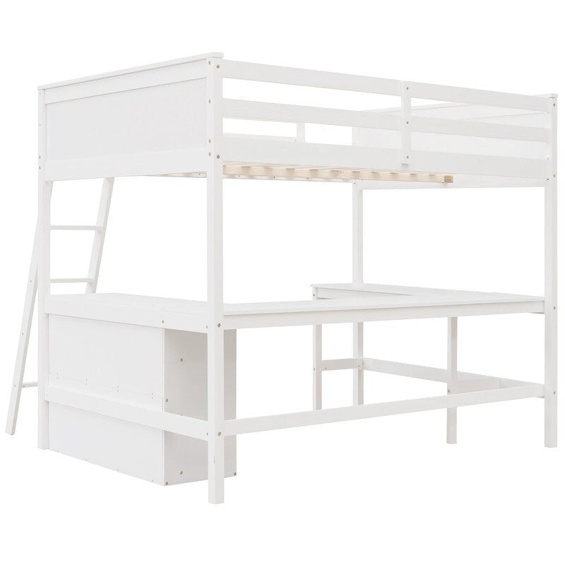 Full size Loft Bed with Shelves and Desk