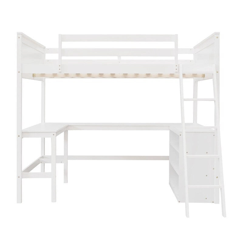 Full size Loft Bed with Shelves and Desk
