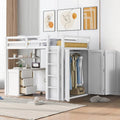 White Multi-functional Pine Loft Bed with Desk, Wardrobe, Drawers, Shelves