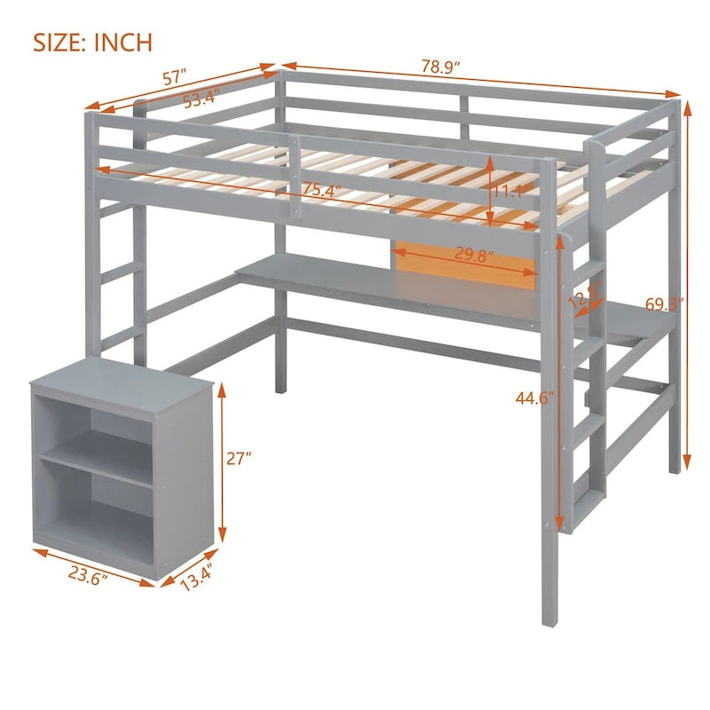 Whimsical Full Size Loft Bed with Desk and Writing Board
