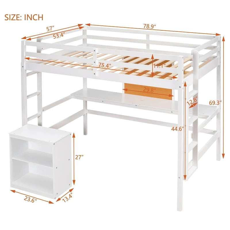 Whimsical Full Size Loft Bed with Desk and Writing Board
