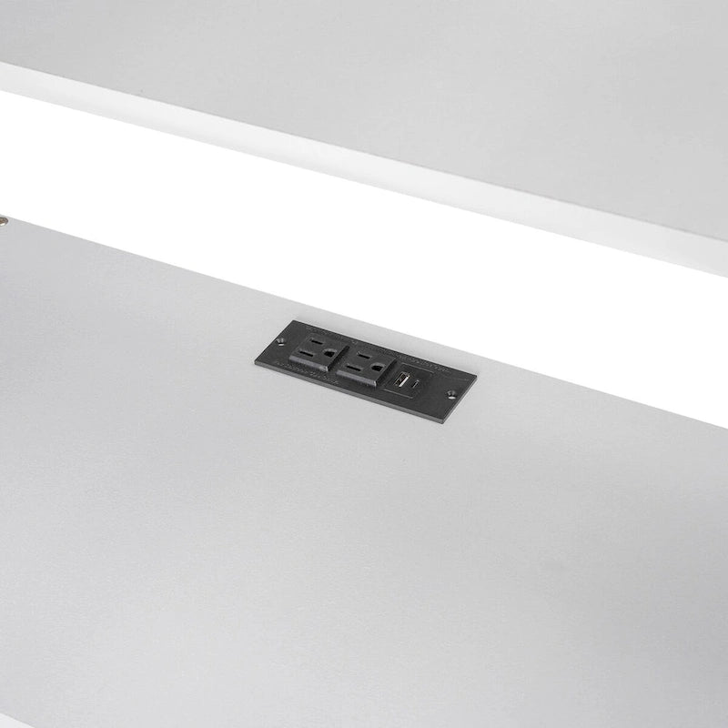 Twin/Full Size Loft Bed with Multi-storage Desk, LED light and Bedside Tray, Charging Station, White